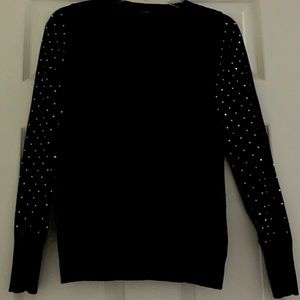 EXPRESS BLACK TEE WITH EMBELLISHED SLEEVES SM